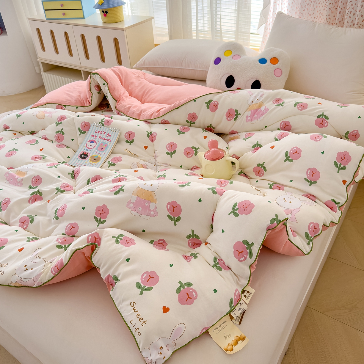 91家纺网 家纺一手货源 找家纺 （总）桔禾家纺 2025新款水洗双层纱纤维被春秋被冬被被芯