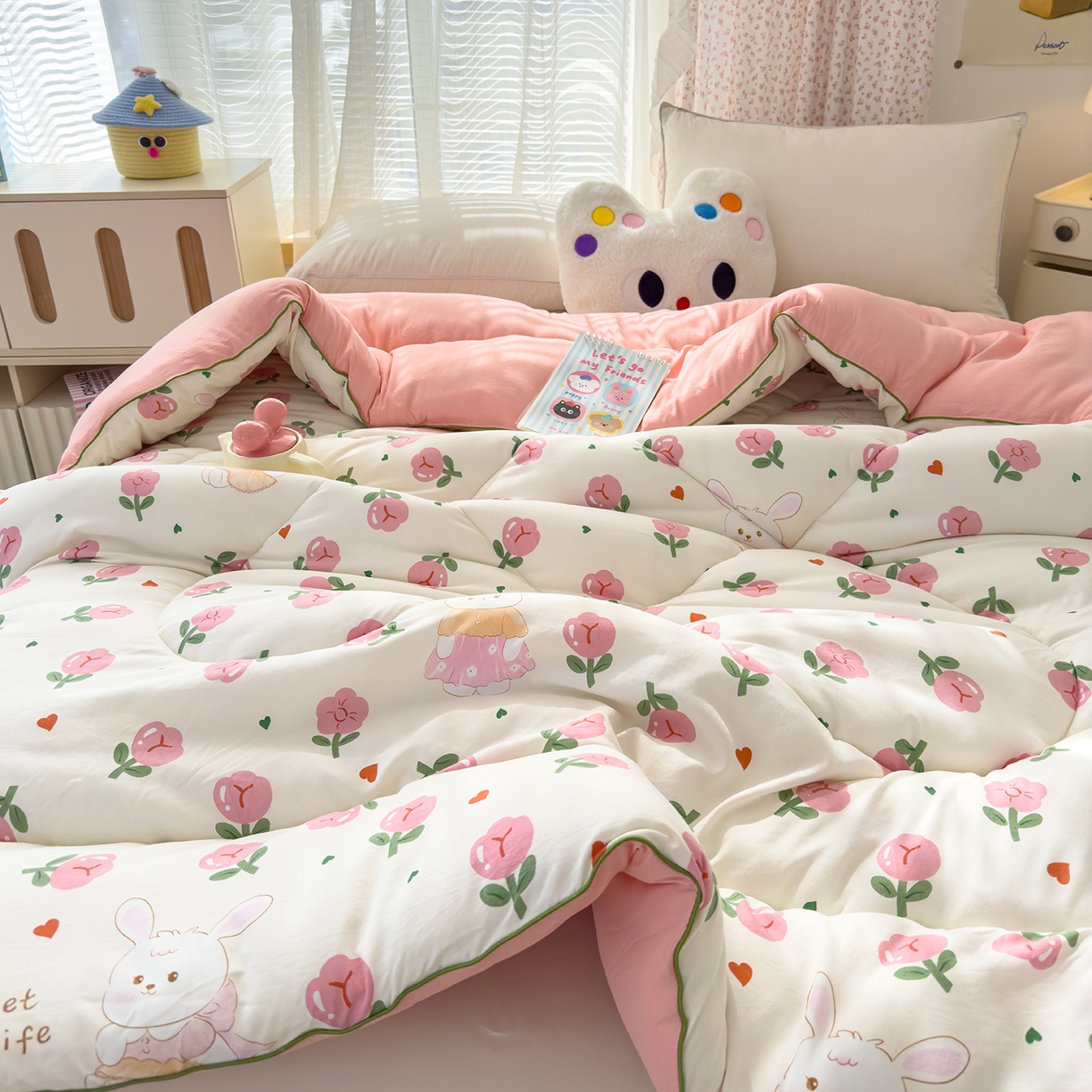 91家纺网 家纺一手货源 找家纺 （总）桔禾家纺 2025新款水洗双层纱纤维被春秋被冬被被芯