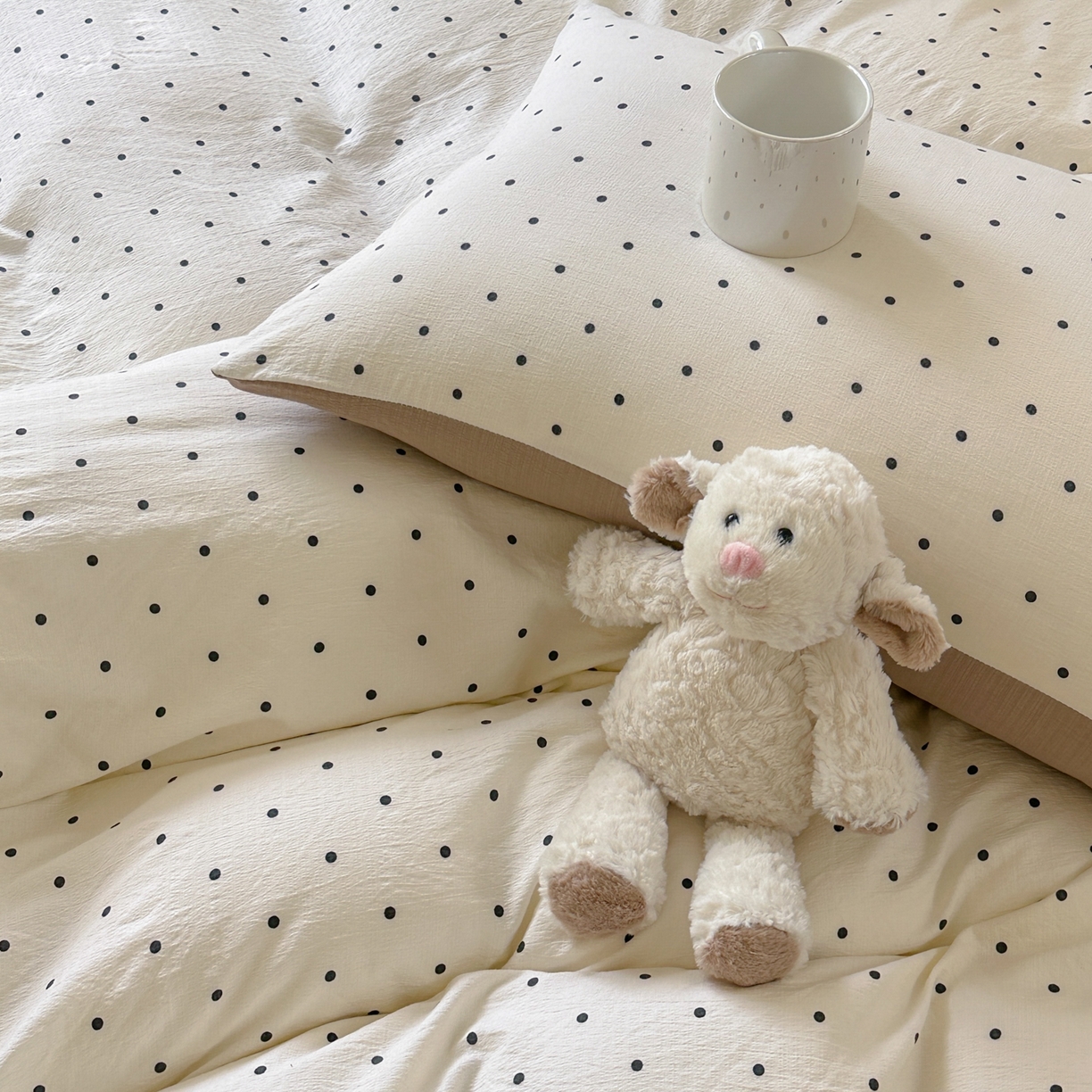 91家纺网 家纺一手货源 找家纺 桔禾家纺 2025新款小清新水洗棉有氧双层纱印花云感木棉皱皱纱四件套 小确幸