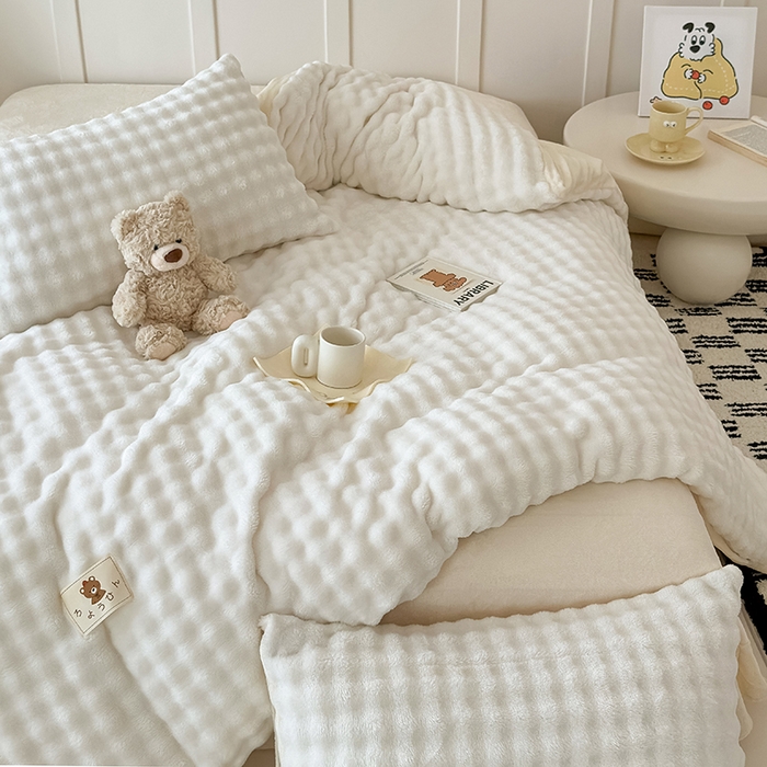 91家纺网 家纺一手货源 找家纺 （总）宜派家纺 2025新款A类简约高克重泡泡兔毛绒四件套