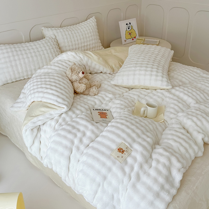 91家纺网 家纺一手货源 找家纺 （总）宜派家纺 2025新款A类简约高克重泡泡兔毛绒四件套