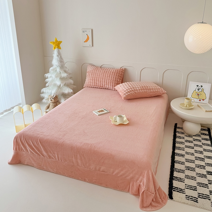 91家纺网 家纺一手货源 找家纺 宜派家纺 2025新款A类简约高克重泡泡兔毛绒四件套 泡泡-玉粉