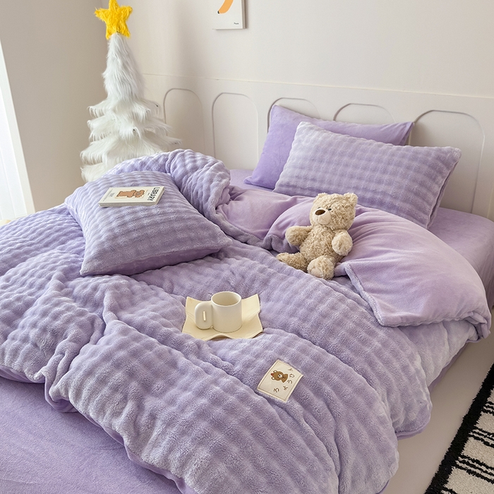 宜派家纺 2025新款A类简约高克重泡泡兔毛绒四件套 泡泡-芋紫