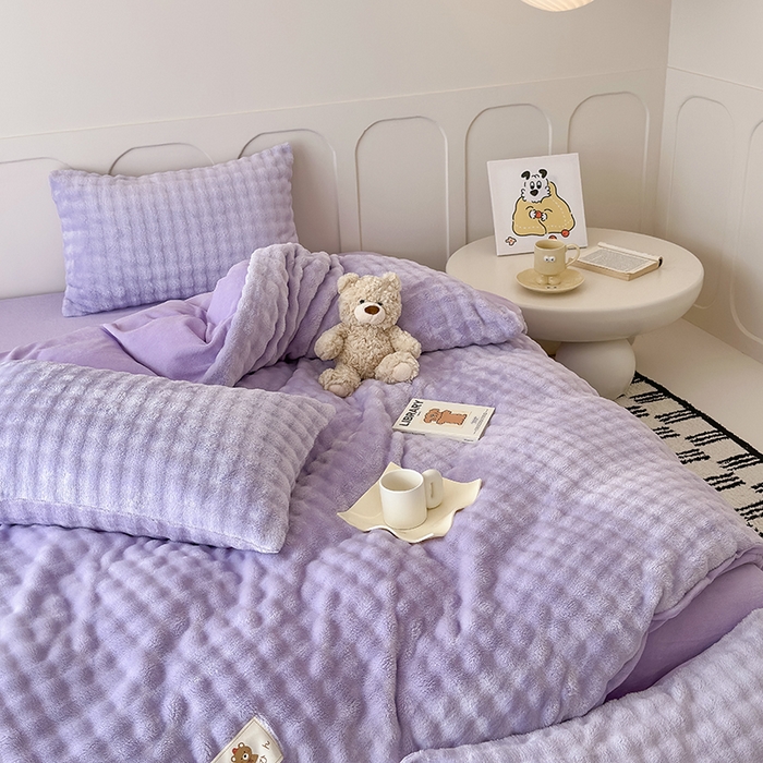 91家纺网 家纺一手货源 找家纺 宜派家纺 2025新款A类简约高克重泡泡兔毛绒四件套 泡泡-芋紫