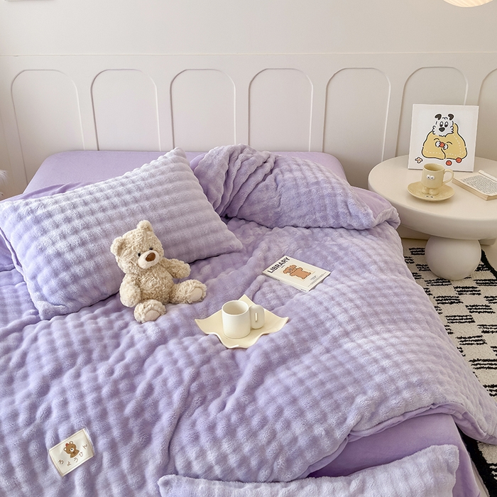 91家纺网 家纺一手货源 找家纺 宜派家纺 2025新款A类简约高克重泡泡兔毛绒四件套 泡泡-芋紫