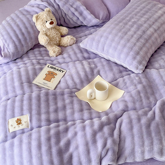 91家纺网 家纺一手货源 找家纺 宜派家纺 2025新款A类简约高克重泡泡兔毛绒四件套 泡泡-芋紫