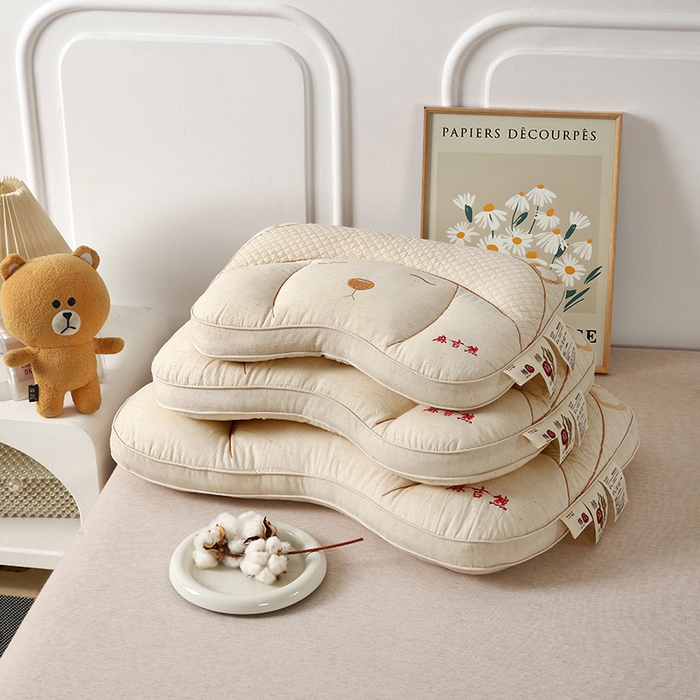 91家纺网 家纺一手货源 找家纺 （总）仁宇枕业 2025新款新品全棉棉麻儿童分区护颈枕头枕芯麻吉熊儿童枕头