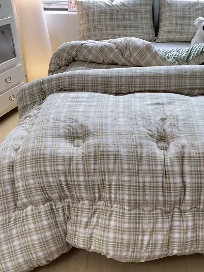 91家纺网 家纺一手货源 找家纺 宝士康家纺 2025新款豆豆绒木棉冬被/被芯/跨境/外贸 豆豆-绿粉格