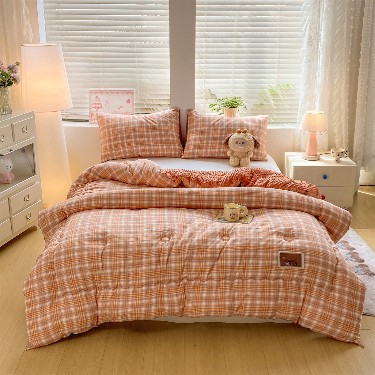 91家纺网 家纺一手货源 找家纺 宝士康家纺 2025新款豆豆绒木棉冬被/被芯/跨境/外贸 豆豆-蓝橙格