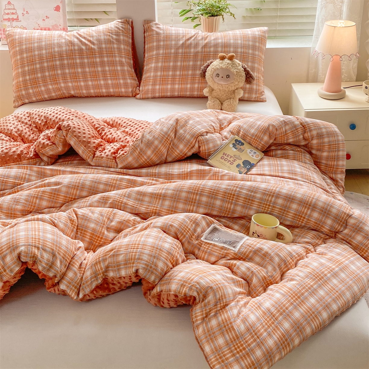 91家纺网 家纺一手货源 找家纺 宝士康家纺 2025新款豆豆绒木棉冬被/被芯/跨境/外贸 豆豆-蓝橙格