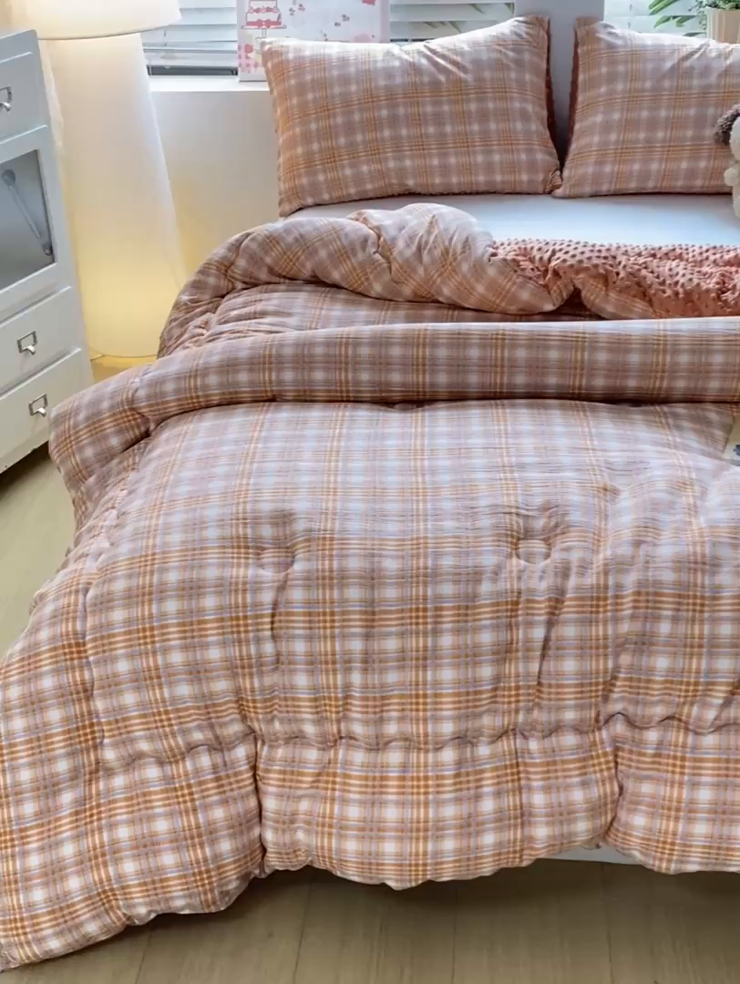 91家纺网 家纺一手货源 找家纺 宝士康家纺 2025新款豆豆绒木棉冬被/被芯/跨境/外贸 豆豆-蓝橙格