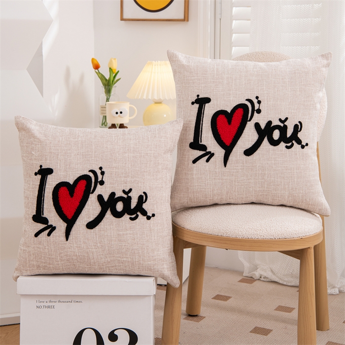 91家纺网 家纺一手货源 找家纺 仁宇枕业 2025新款新品情侣抱枕靠枕靠垫腰枕头枕腰靠枕头枕芯 亚麻不离不弃抱枕系列-ILOVE