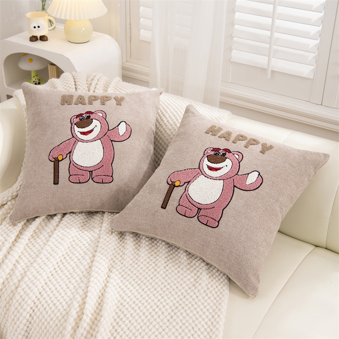 91家纺网 家纺一手货源 找家纺 仁宇枕业 2025新款新品情侣抱枕靠枕靠垫腰枕头枕腰靠枕头枕芯 亚麻动物园系列抱枕-灰色熊大大