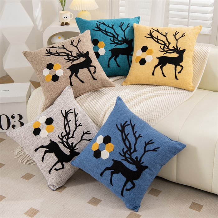 91家纺网 家纺一手货源 找家纺 仁宇枕业 2025新款新品情侣抱枕靠枕靠垫腰枕头枕腰靠枕头枕芯 亚麻一鹿有你系列抱枕-组合图