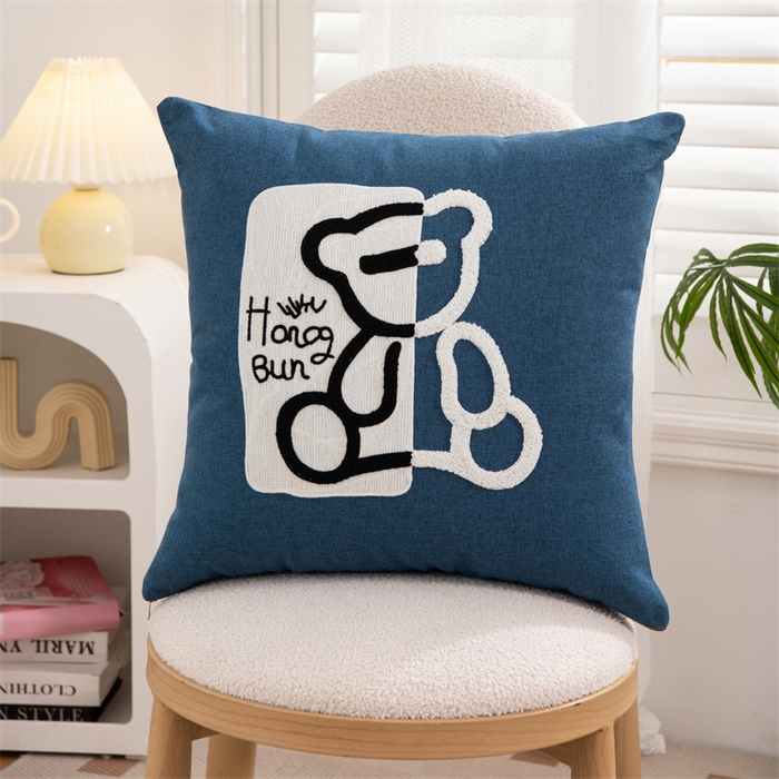 91家纺网 家纺一手货源 找家纺 仁宇枕业 2025新款新品情侣抱枕靠枕靠垫腰枕头枕腰靠枕头枕芯 亚麻打坐熊系列抱枕-蓝色熊