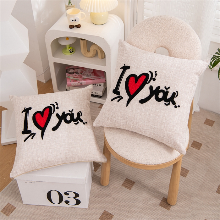 91家纺网 家纺一手货源 找家纺 仁宇枕业 2025新款新品情侣抱枕靠枕靠垫腰枕头枕腰靠枕头枕芯 亚麻不离不弃抱枕系列-ILOVE