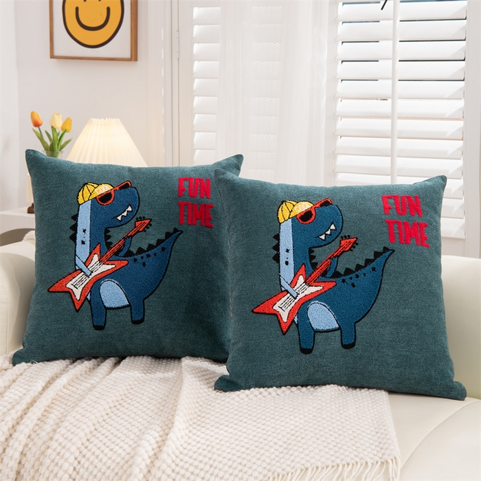 仁宇枕业 2025新款新品情侣抱枕靠枕靠垫腰枕头枕腰靠枕头枕芯 亚麻动物园系列抱枕-深蓝色乐器龙