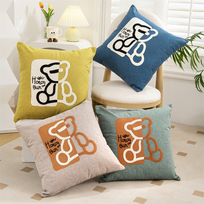 仁宇枕业 2025新款新品情侣抱枕靠枕靠垫腰枕头枕腰靠枕头枕芯 亚麻打坐熊系列抱枕-组合图