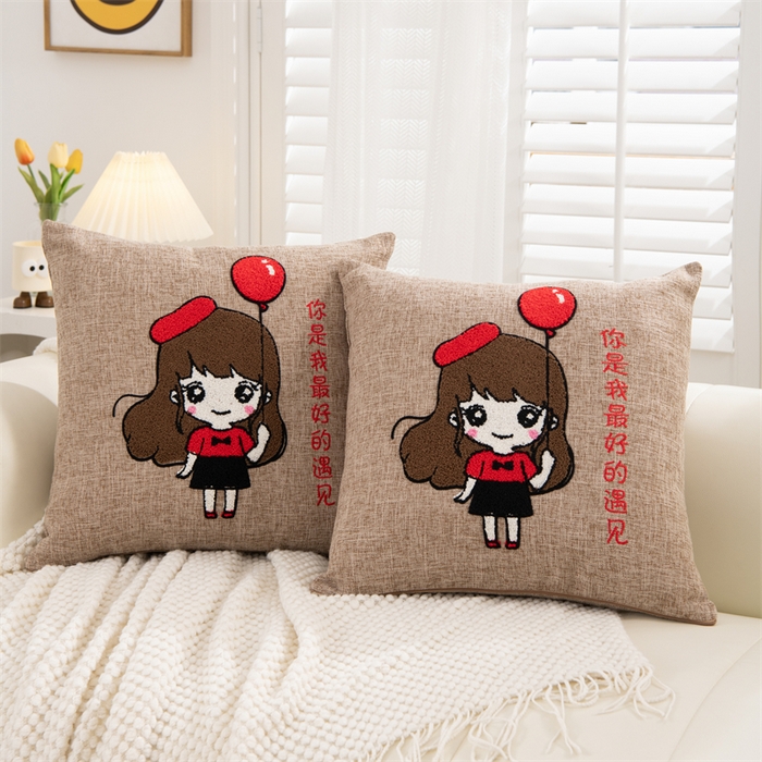 91家纺网 家纺一手货源 找家纺 仁宇枕业 2025新款新品情侣抱枕靠枕靠垫腰枕头枕腰靠枕头枕芯 亚麻耳机男孩系列-气球少女