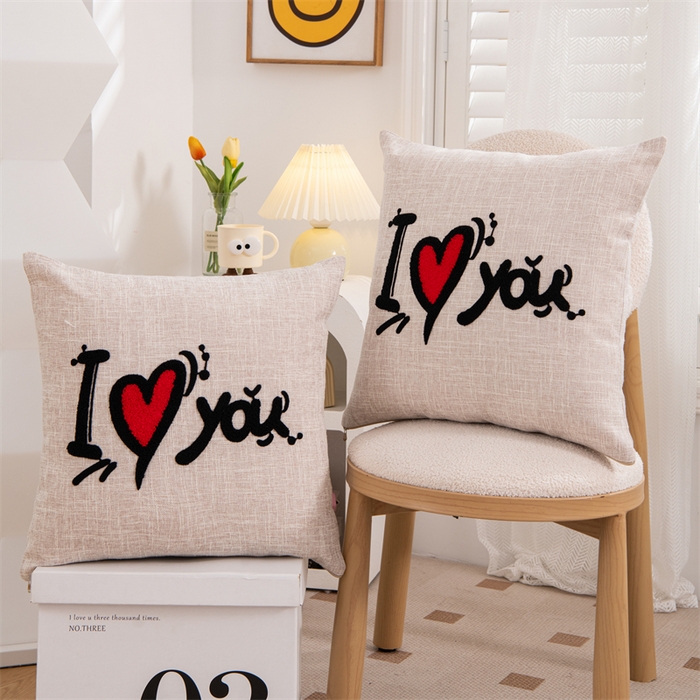 91家纺网 家纺一手货源 找家纺 仁宇枕业 2025新款新品情侣抱枕靠枕靠垫腰枕头枕腰靠枕头枕芯 亚麻不离不弃抱枕系列-ILOVE