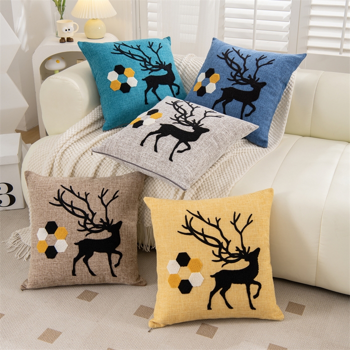 91家纺网 家纺一手货源 找家纺 仁宇枕业 2025新款新品情侣抱枕靠枕靠垫腰枕头枕腰靠枕头枕芯 亚麻一鹿有你系列抱枕-组合图