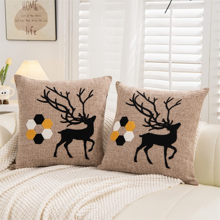 91家纺网 家纺一手货源 找家纺 仁宇枕业 2025新款新品情侣抱枕靠枕靠垫腰枕头枕腰靠枕头枕芯 亚麻一鹿有你系列抱枕-咖色