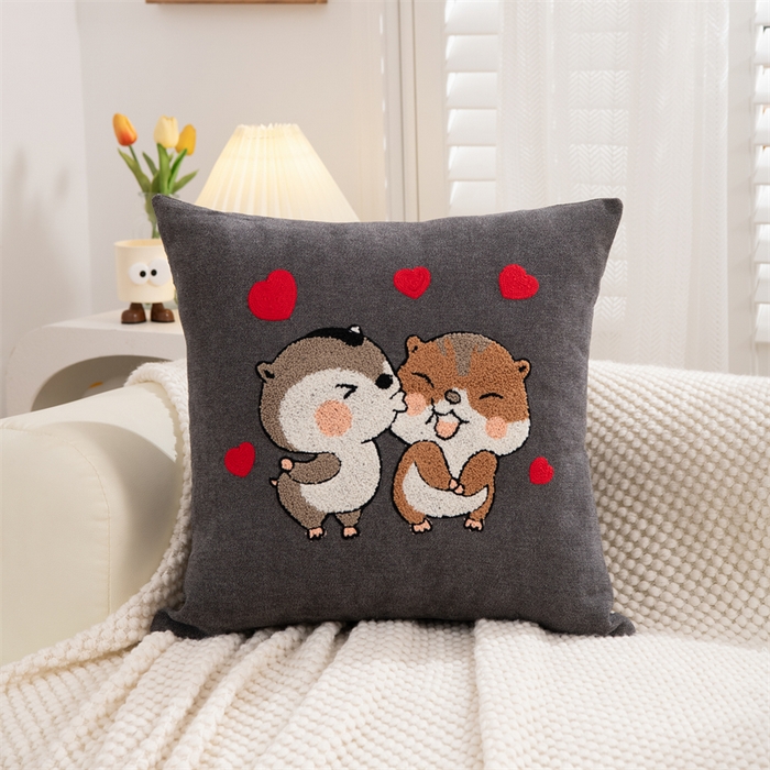 91家纺网 家纺一手货源 找家纺 仁宇枕业 2025新款新品情侣抱枕靠枕靠垫腰枕头枕腰靠枕头枕芯 亚麻动物园系列抱枕-咖色两小无猜