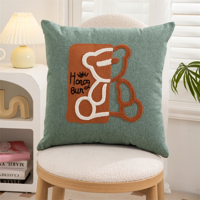 91家纺网 家纺一手货源 找家纺 仁宇枕业 2025新款新品情侣抱枕靠枕靠垫腰枕头枕腰靠枕头枕芯 亚麻打坐熊系列抱枕-绿色熊