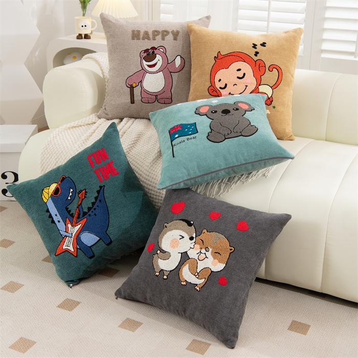 仁宇枕业 2025新款新品情侣抱枕靠枕靠垫腰枕头枕腰靠枕头枕芯 亚麻动物园系列抱枕-组合图