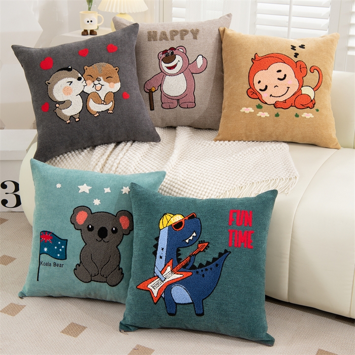 91家纺网 家纺一手货源 找家纺 仁宇枕业 2025新款新品情侣抱枕靠枕靠垫腰枕头枕腰靠枕头枕芯 亚麻动物园系列抱枕-组合图