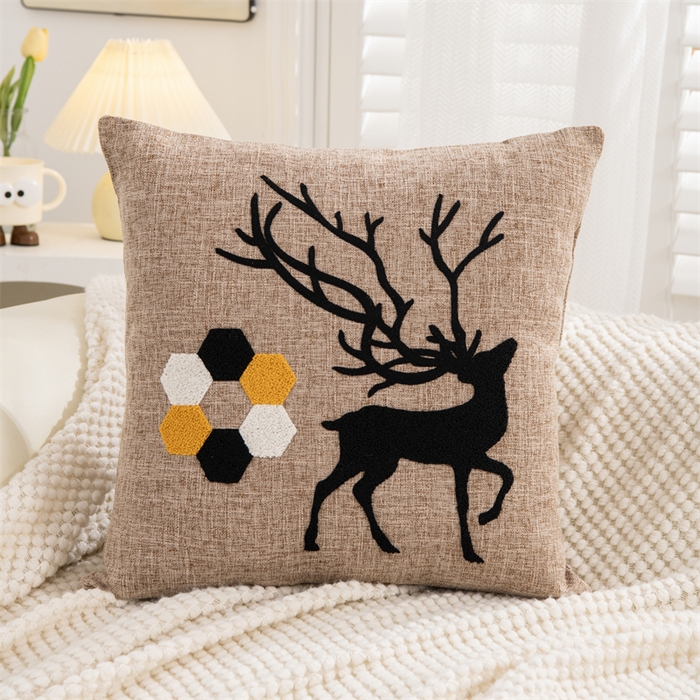 仁宇枕业 2025新款新品情侣抱枕靠枕靠垫腰枕头枕腰靠枕头枕芯 亚麻一鹿有你系列抱枕-咖色