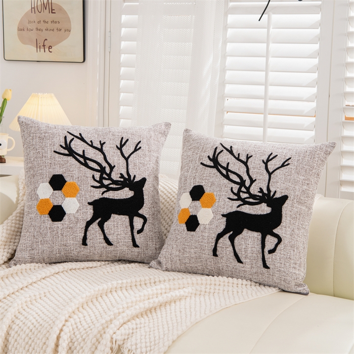 91家纺网 家纺一手货源 找家纺 仁宇枕业 2025新款新品情侣抱枕靠枕靠垫腰枕头枕腰靠枕头枕芯 亚麻一鹿有你系列抱枕-米色