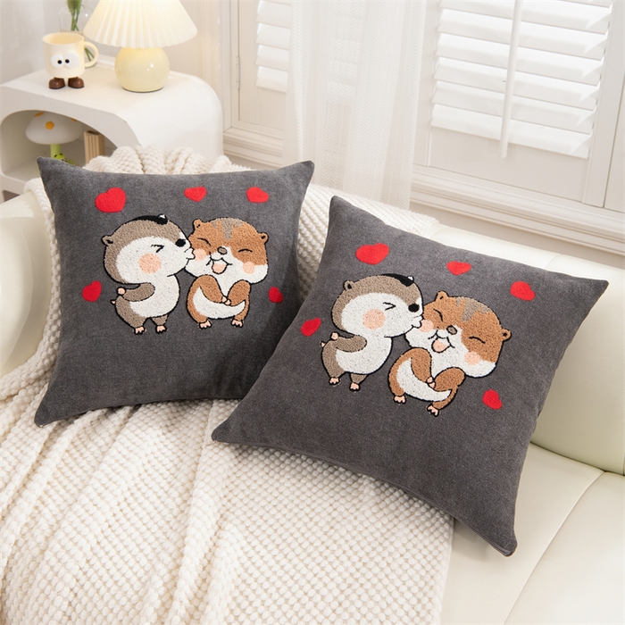 91家纺网 家纺一手货源 找家纺 仁宇枕业 2025新款新品情侣抱枕靠枕靠垫腰枕头枕腰靠枕头枕芯 亚麻动物园系列抱枕-咖色两小无猜