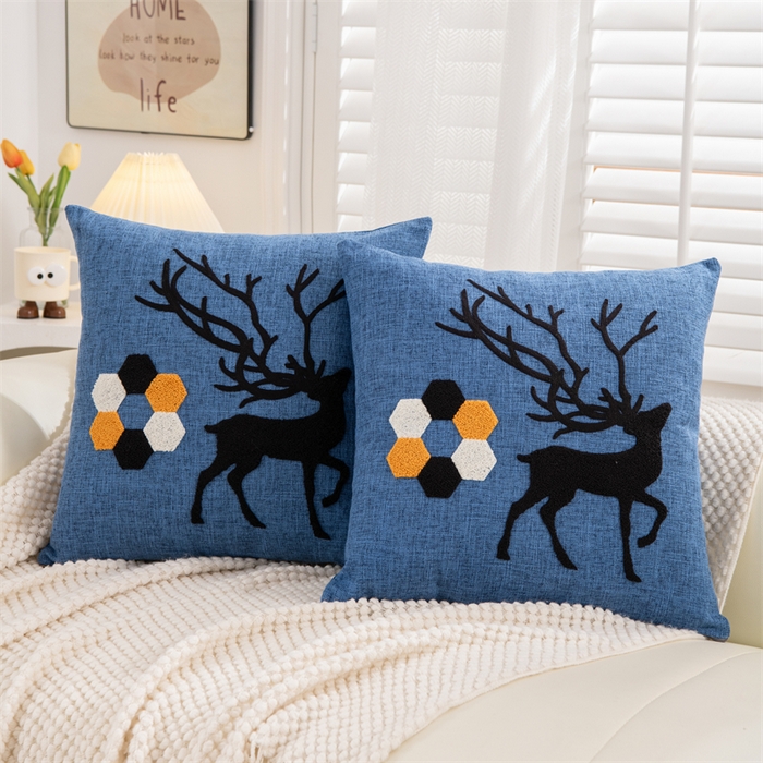 91家纺网 家纺一手货源 找家纺 仁宇枕业 2025新款新品情侣抱枕靠枕靠垫腰枕头枕腰靠枕头枕芯 亚麻一鹿有你系列抱枕-蓝色