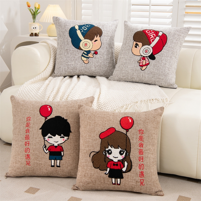 91家纺网 家纺一手货源 找家纺 仁宇枕业 2025新款新品情侣抱枕靠枕靠垫腰枕头枕腰靠枕头枕芯 亚麻耳机男孩抱枕系列-组合图