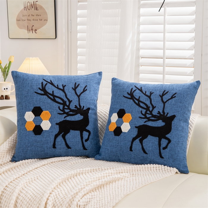 91家纺网 家纺一手货源 找家纺 仁宇枕业 2025新款新品情侣抱枕靠枕靠垫腰枕头枕腰靠枕头枕芯 亚麻一鹿有你系列抱枕-蓝色