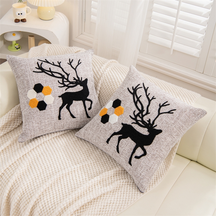 91家纺网 家纺一手货源 找家纺 仁宇枕业 2025新款新品情侣抱枕靠枕靠垫腰枕头枕腰靠枕头枕芯 亚麻一鹿有你系列抱枕-米色