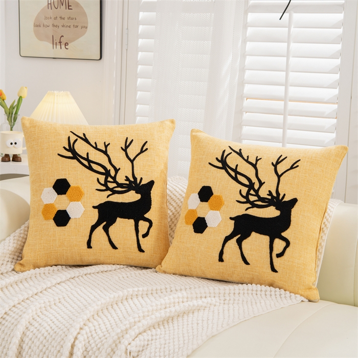 91家纺网 家纺一手货源 找家纺 仁宇枕业 2025新款新品情侣抱枕靠枕靠垫腰枕头枕腰靠枕头枕芯 亚麻一鹿有你系列抱枕-黄色