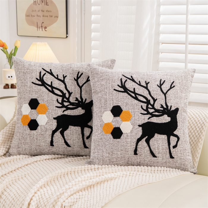 91家纺网 家纺一手货源 找家纺 仁宇枕业 2025新款新品情侣抱枕靠枕靠垫腰枕头枕腰靠枕头枕芯 亚麻一鹿有你系列抱枕-米色