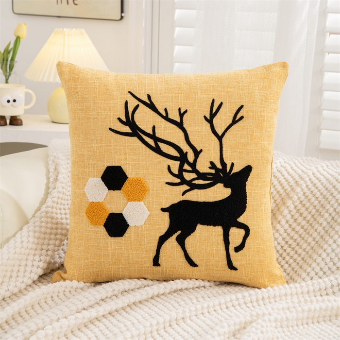 仁宇枕业 2025新款新品情侣抱枕靠枕靠垫腰枕头枕腰靠枕头枕芯 亚麻一鹿有你系列抱枕-黄色