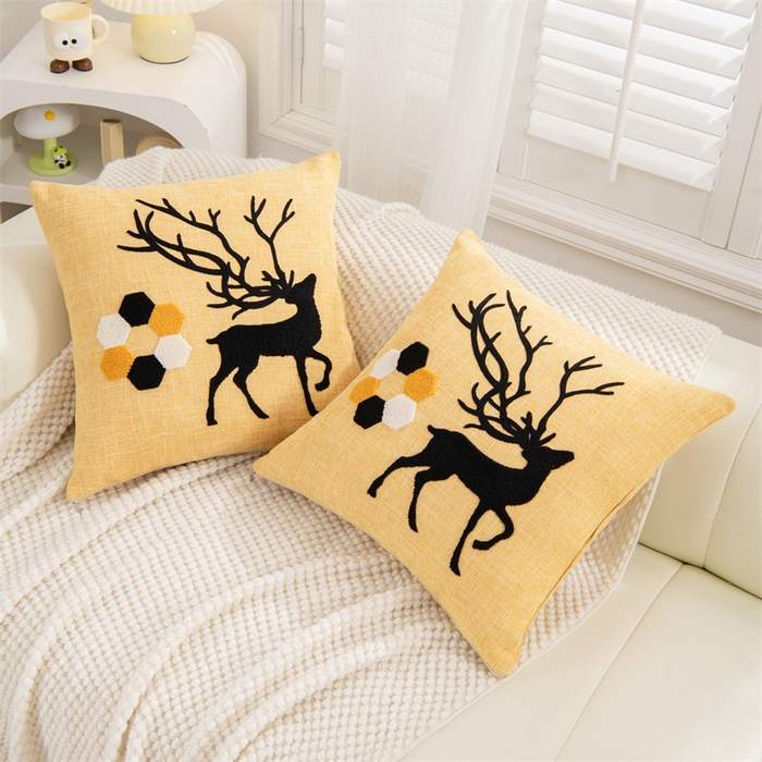 91家纺网 家纺一手货源 找家纺 仁宇枕业 2025新款新品情侣抱枕靠枕靠垫腰枕头枕腰靠枕头枕芯 亚麻一鹿有你系列抱枕-黄色