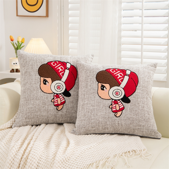 91家纺网 家纺一手货源 找家纺 仁宇枕业 2025新款新品情侣抱枕靠枕靠垫腰枕头枕腰靠枕头枕芯 亚麻耳机男孩抱枕系列-帽子男孩红色