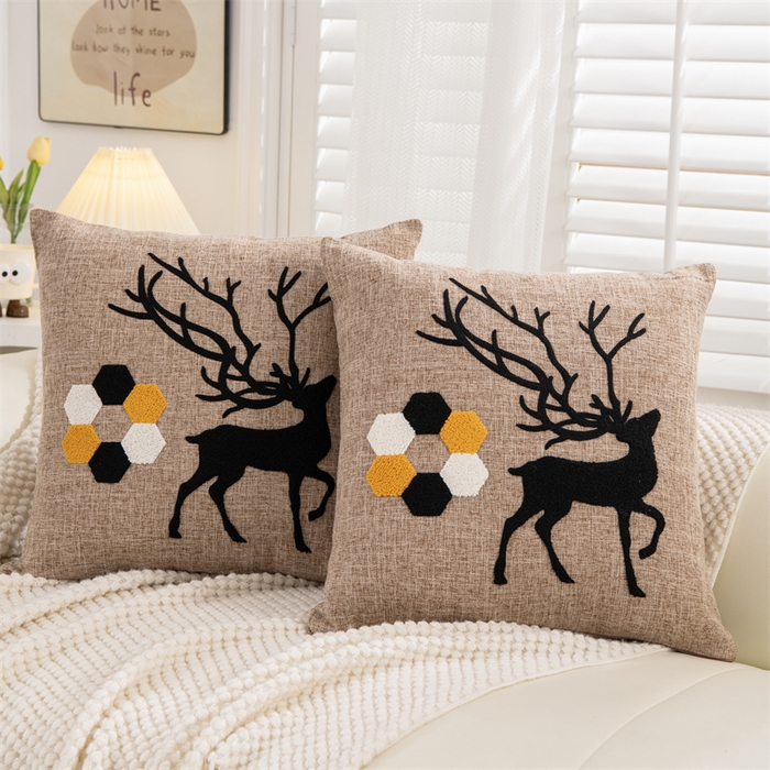 91家纺网 家纺一手货源 找家纺 仁宇枕业 2025新款新品情侣抱枕靠枕靠垫腰枕头枕腰靠枕头枕芯 亚麻一鹿有你系列抱枕-咖色