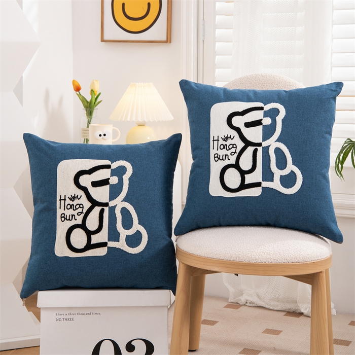 91家纺网 家纺一手货源 找家纺 仁宇枕业 2025新款新品情侣抱枕靠枕靠垫腰枕头枕腰靠枕头枕芯 亚麻打坐熊系列抱枕-蓝色熊
