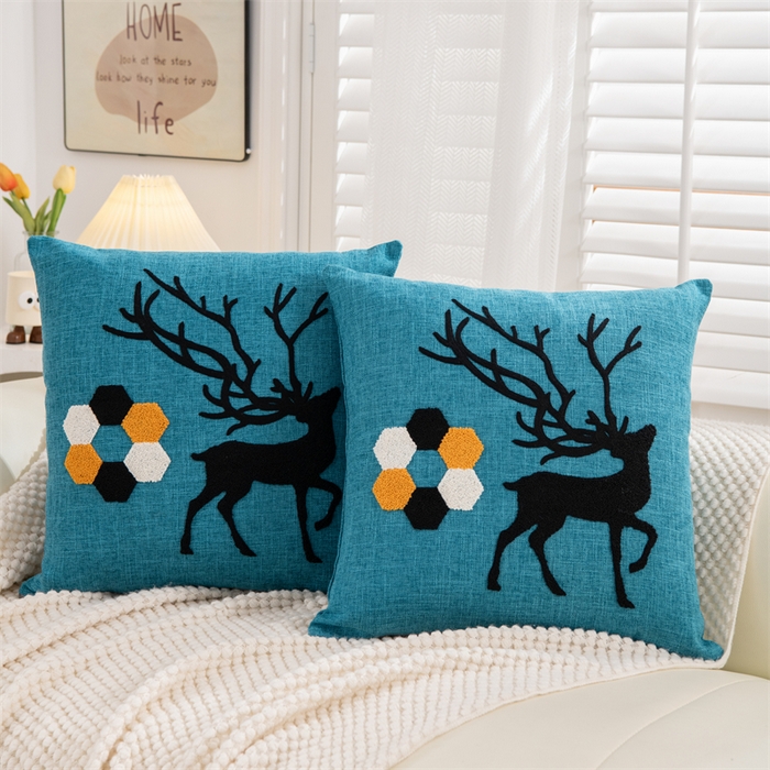 91家纺网 家纺一手货源 找家纺 仁宇枕业 2025新款新品情侣抱枕靠枕靠垫腰枕头枕腰靠枕头枕芯 亚麻一鹿有你系列抱枕-墨绿色