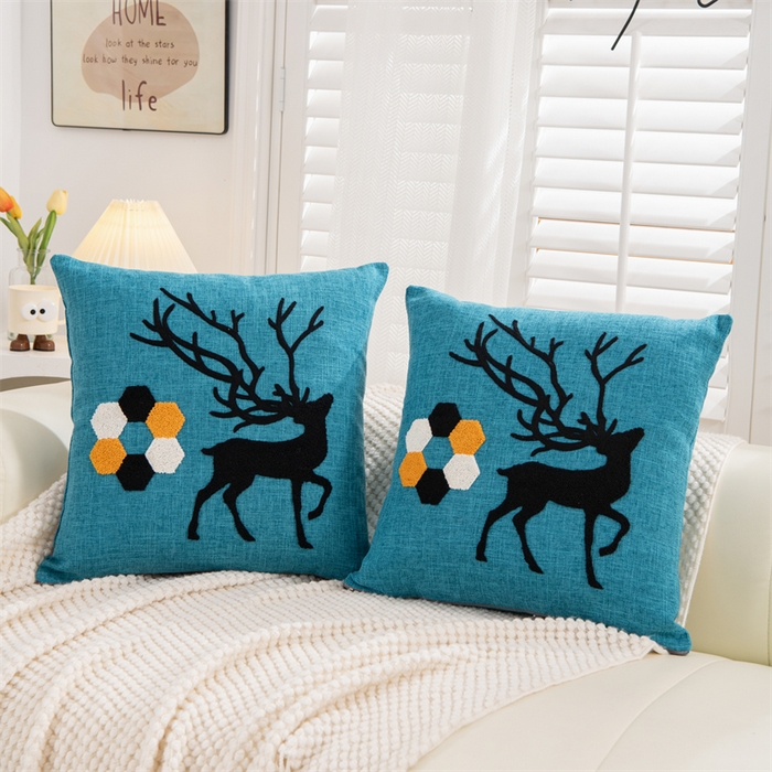 91家纺网 家纺一手货源 找家纺 仁宇枕业 2025新款新品情侣抱枕靠枕靠垫腰枕头枕腰靠枕头枕芯 亚麻一鹿有你系列抱枕-墨绿色