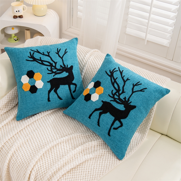 91家纺网 家纺一手货源 找家纺 仁宇枕业 2025新款新品情侣抱枕靠枕靠垫腰枕头枕腰靠枕头枕芯 亚麻一鹿有你系列抱枕-墨绿色