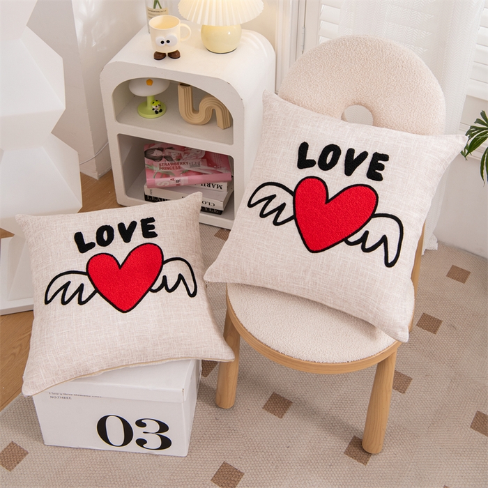 91家纺网 家纺一手货源 找家纺 仁宇枕业 2025新款新品情侣抱枕靠枕靠垫腰枕头枕腰靠枕头枕芯 亚麻不离不弃抱枕系列-爱心翅膀