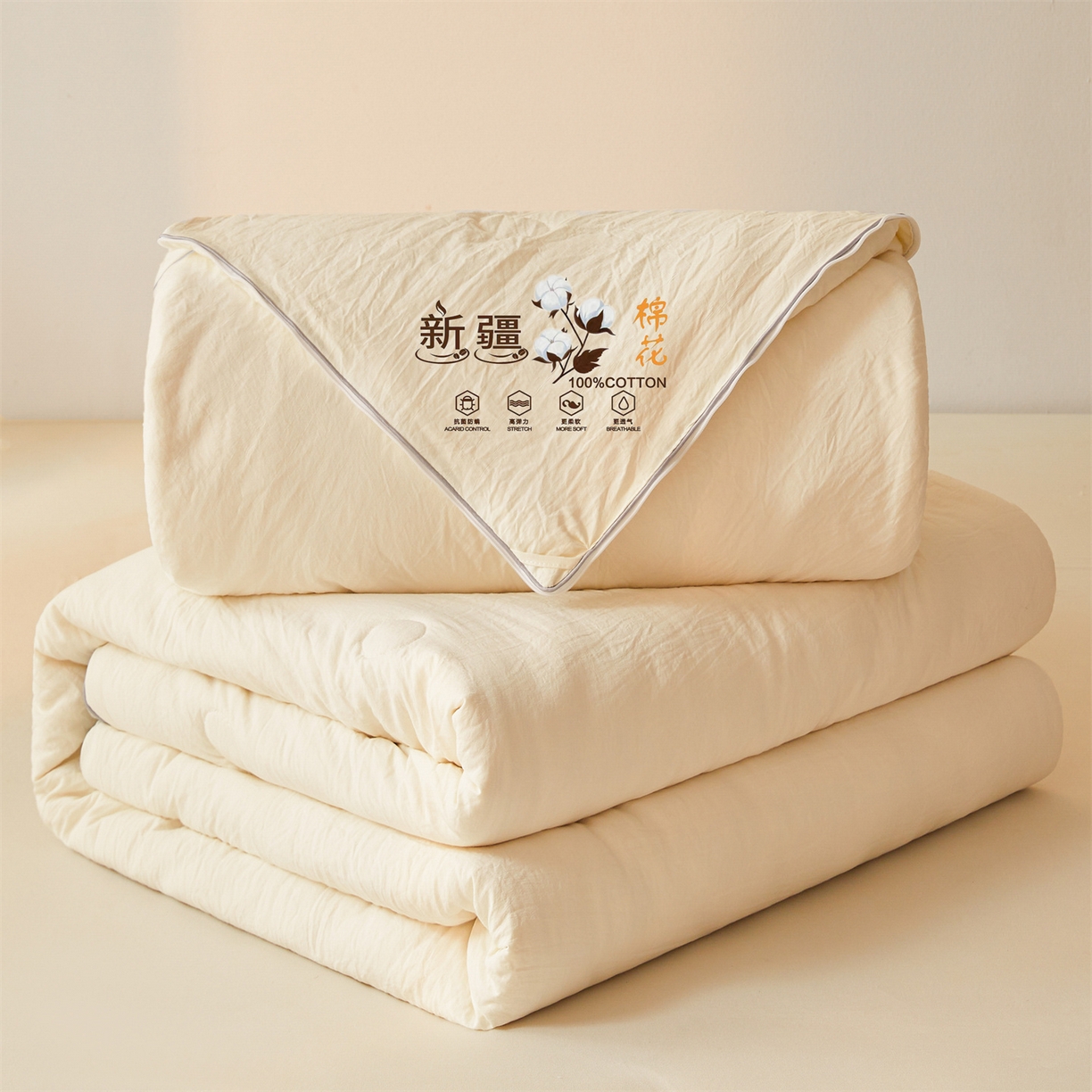 91家纺网 家纺一手货源 找家纺 易博家纺 2025新款A类水洗棉新疆棉花被立体边子母被冬被春秋被被子被芯 新疆棉-立体白