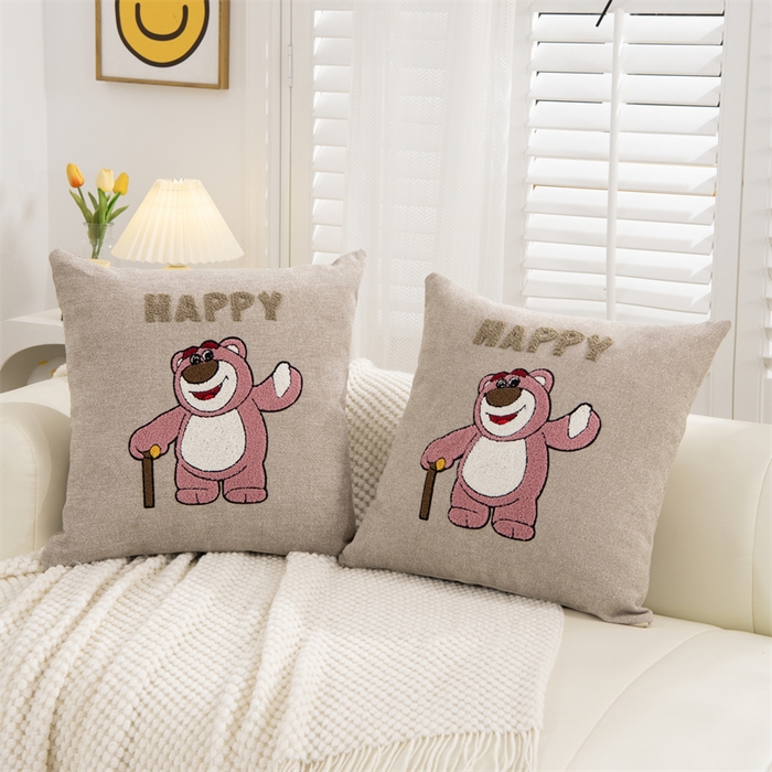 91家纺网 家纺一手货源 找家纺 仁宇枕业 2025新款新品情侣抱枕靠枕靠垫腰枕头枕腰靠枕头枕芯 亚麻动物园系列抱枕-灰色熊大大